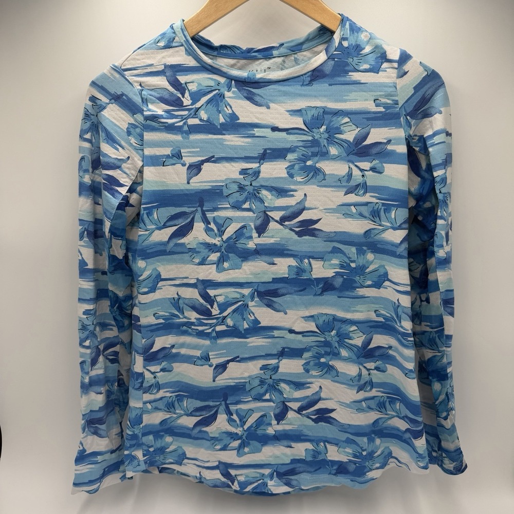 IBKUL Women's‎ XS Pullover Long Mesh Sleeve Golf Tennis Top Blue White floral